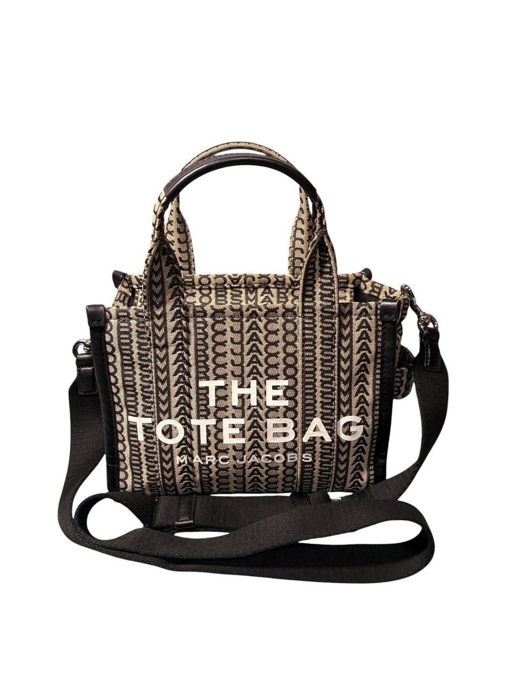 Marc Jacobs The Monogram Jacquard Mini Tote Bag Black Taupe Crossbody